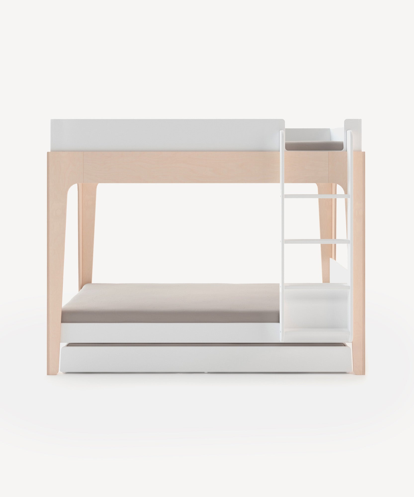 Perch Trundle Bed & Ladder Conversion Kit in minimalist wood design, featuring a white ladder against a plain backdrop.