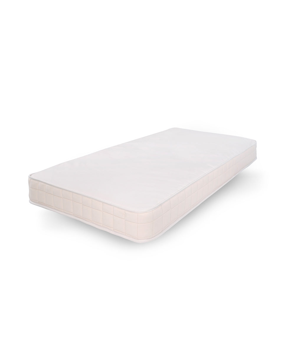 The Naturepedic 2-in-1 Organic Waterproof Mattress, white and rectangular with a quilted edge, is displayed against a white background.