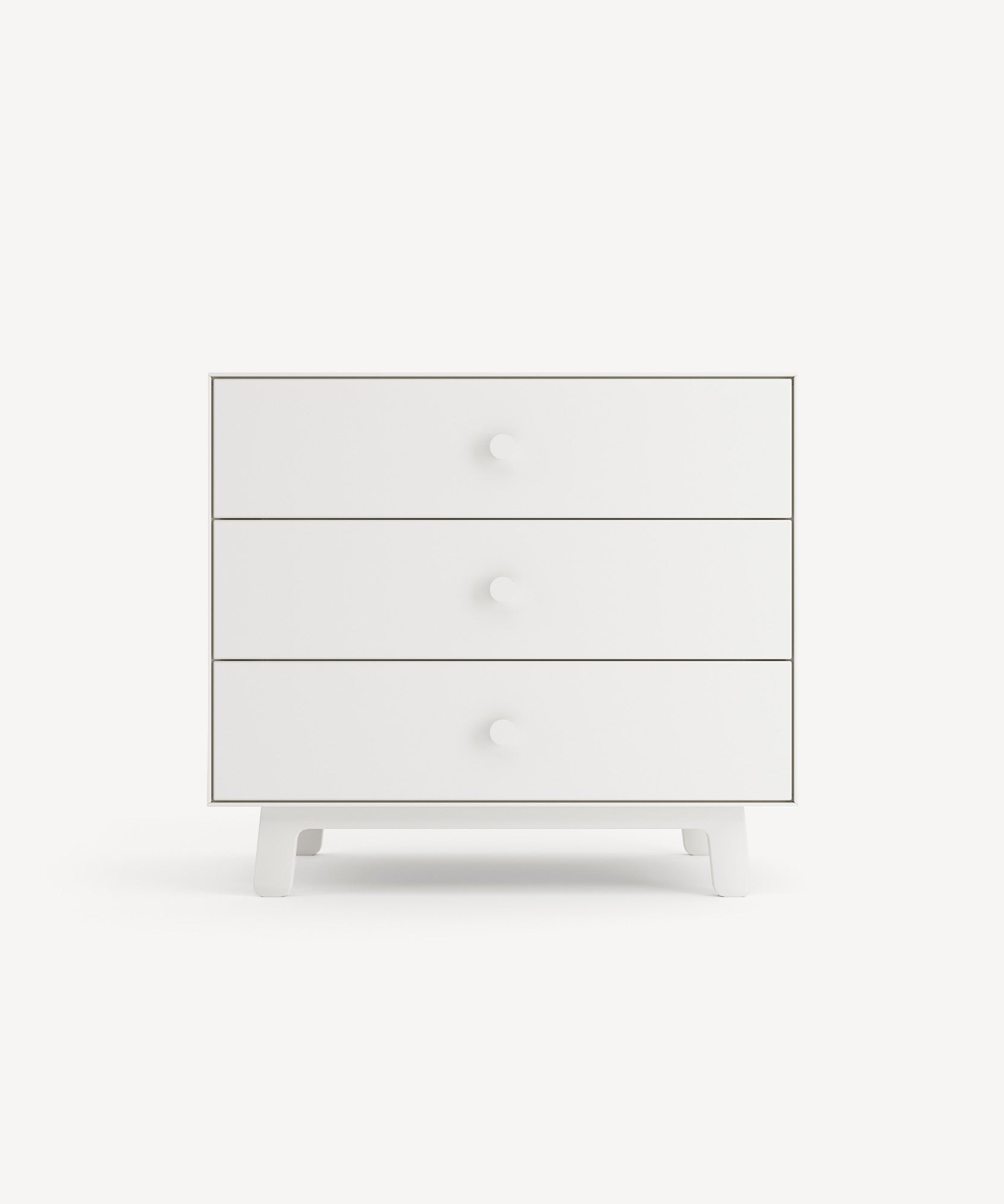 Sparrow 3-Drawer Dresser with round knobs and short legs featured on a plain white background.