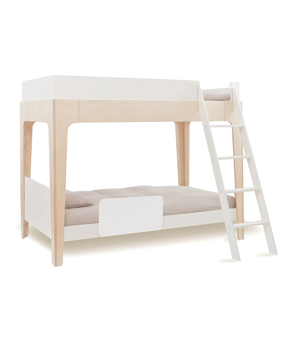 The white-panel Security Bed Rail is attached to Perch Bunk Bed while shot in a white background.