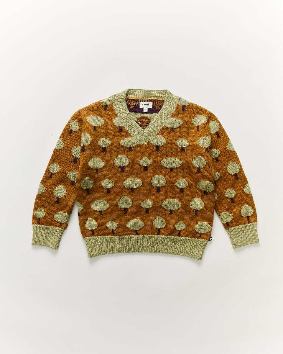Tree Motif V Neck Sweater
