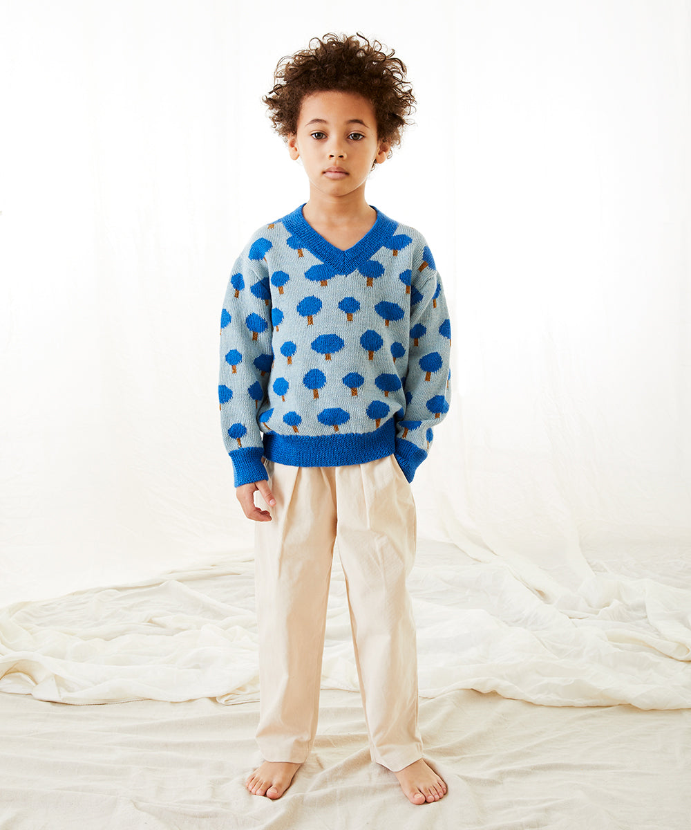 Tree Motif V Neck Sweater