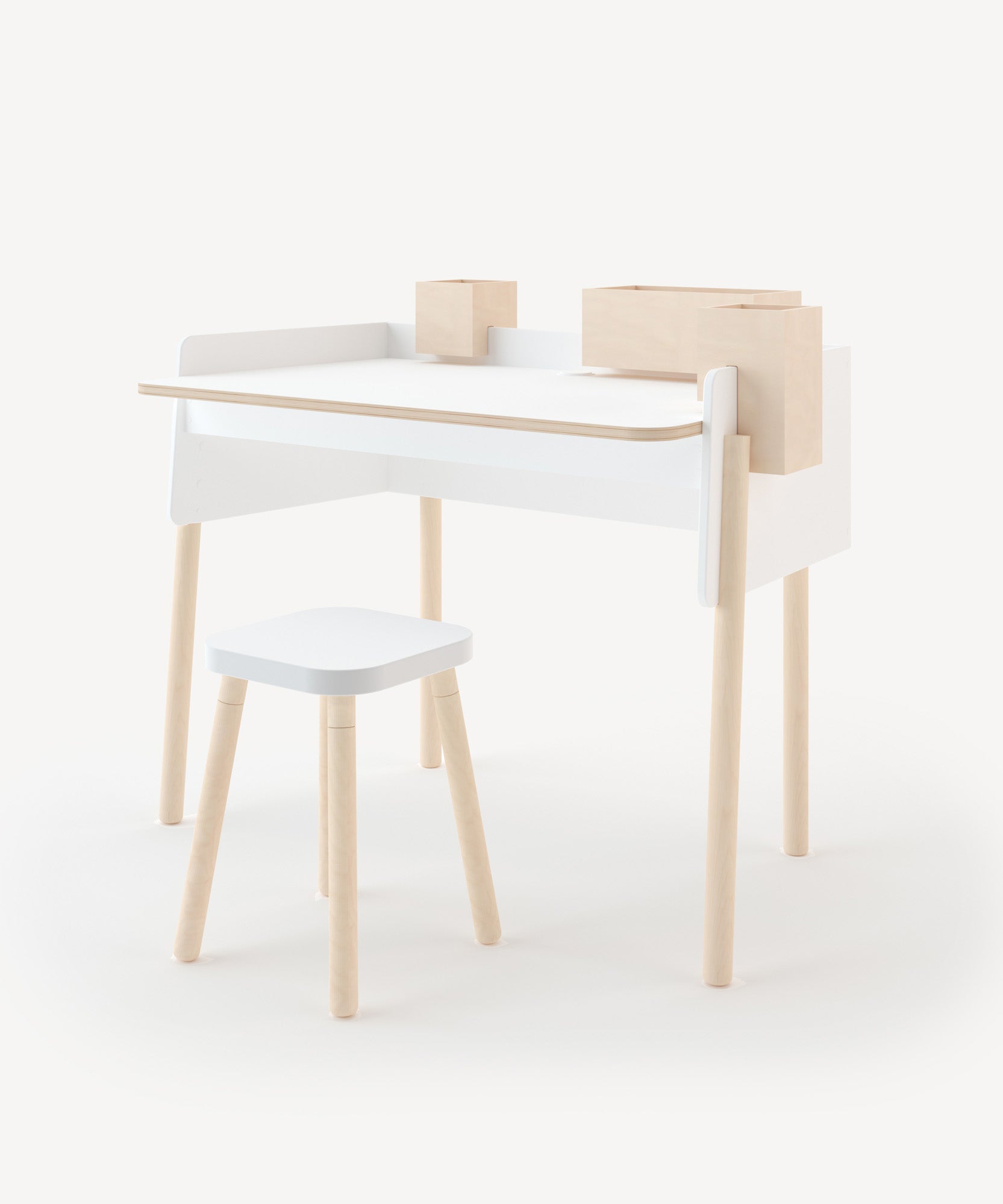 Square Stool with wooden legs and a minimalist white finish on a light background.