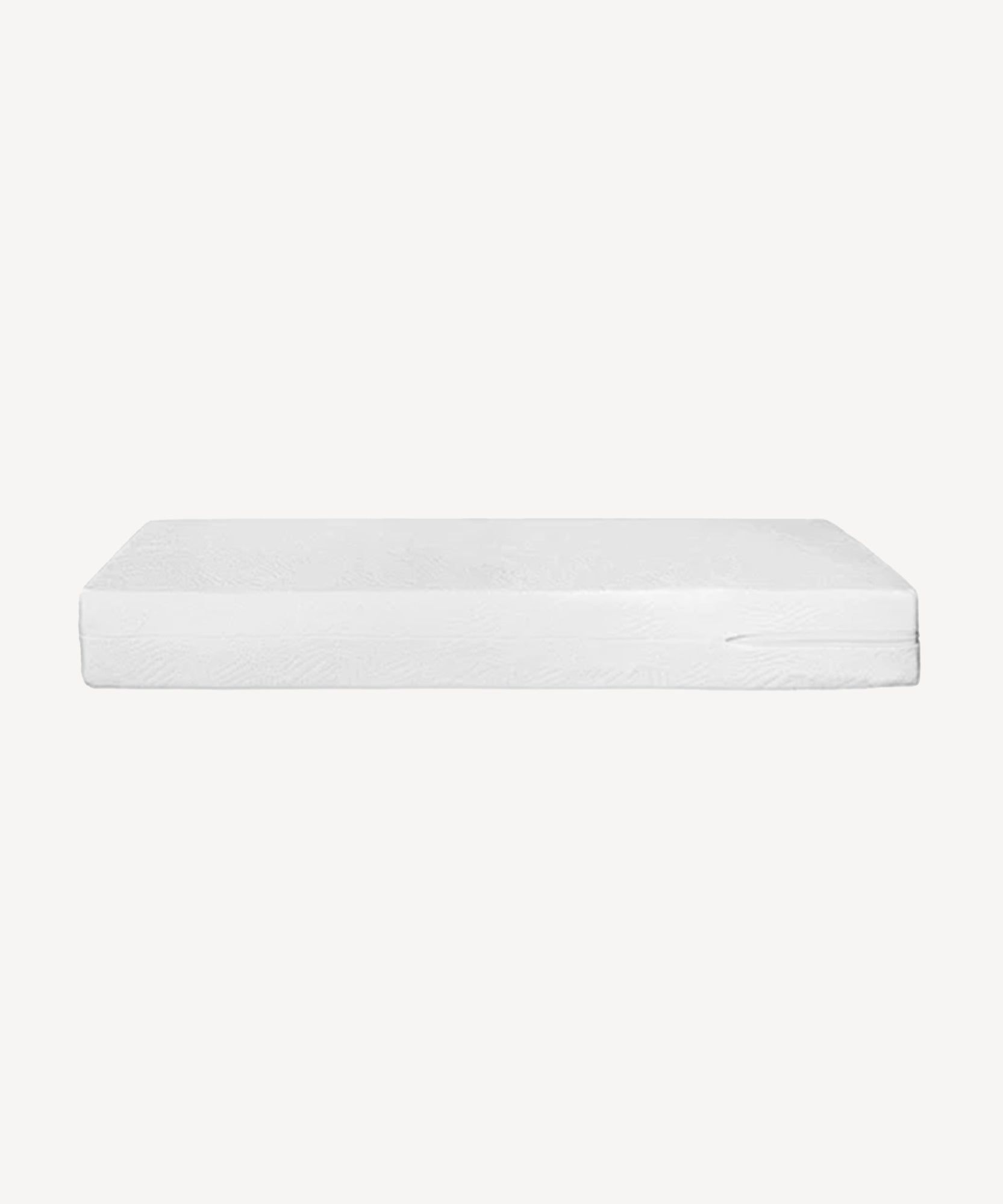 The Dual Firm Crib Mattress is a plain white rectangular mattress with a side zipper, shown against a white background.
