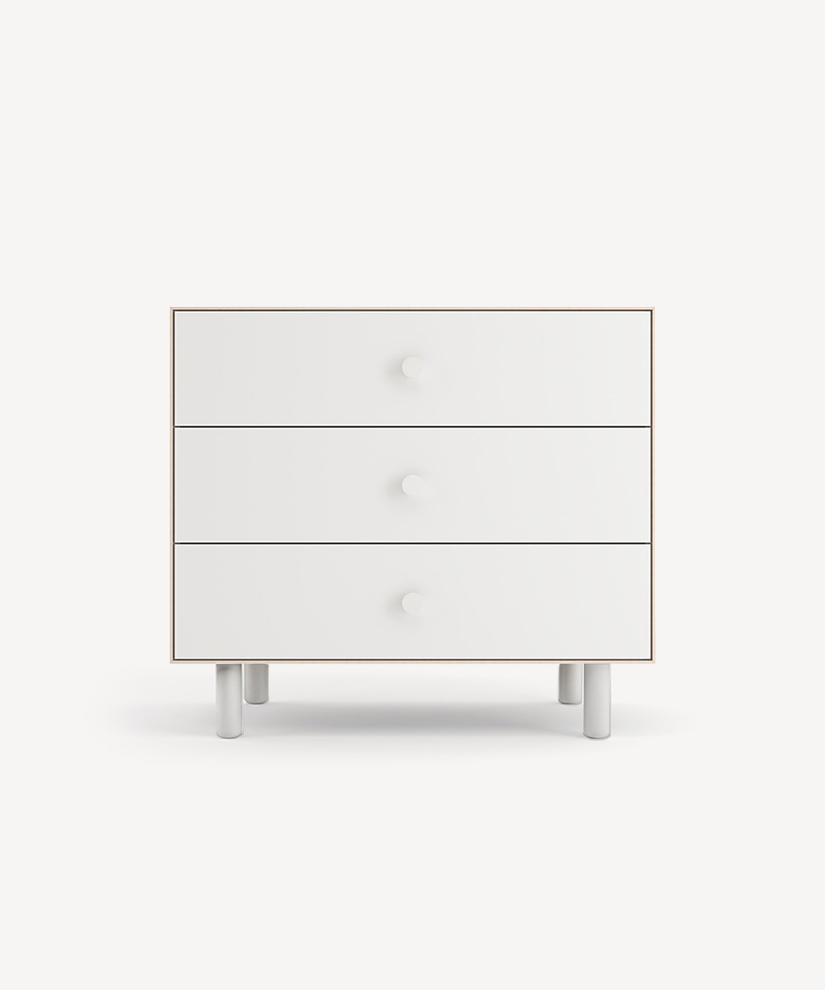 Classic 3-Drawer Dresser featuring round knobs and short legs, pictured against a plain white background.