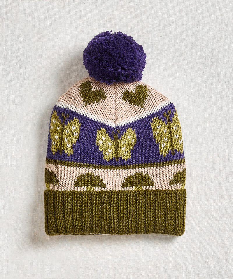 Stripe Motif Pom Pom Hat