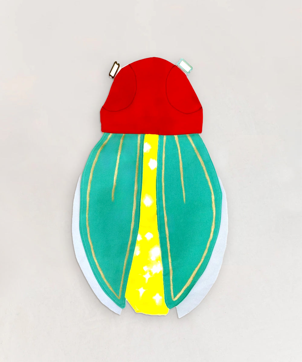 Le Firefly Wings Costume features a red head, green wings, and a glowing yellow body, shown against a plain light background.