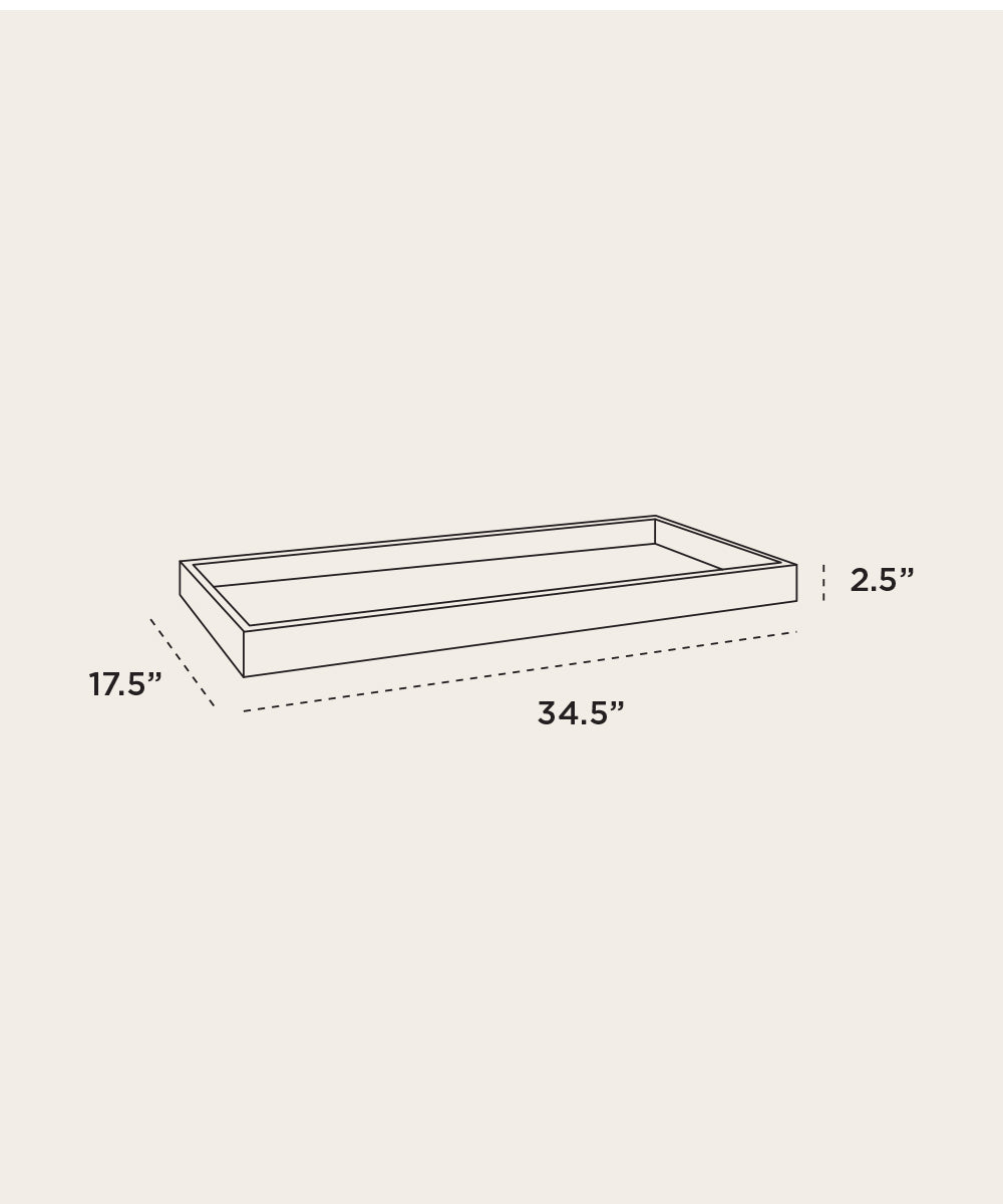 Depiction of a Changing Tray measuring 34.5 x 17.5 x 2.5.