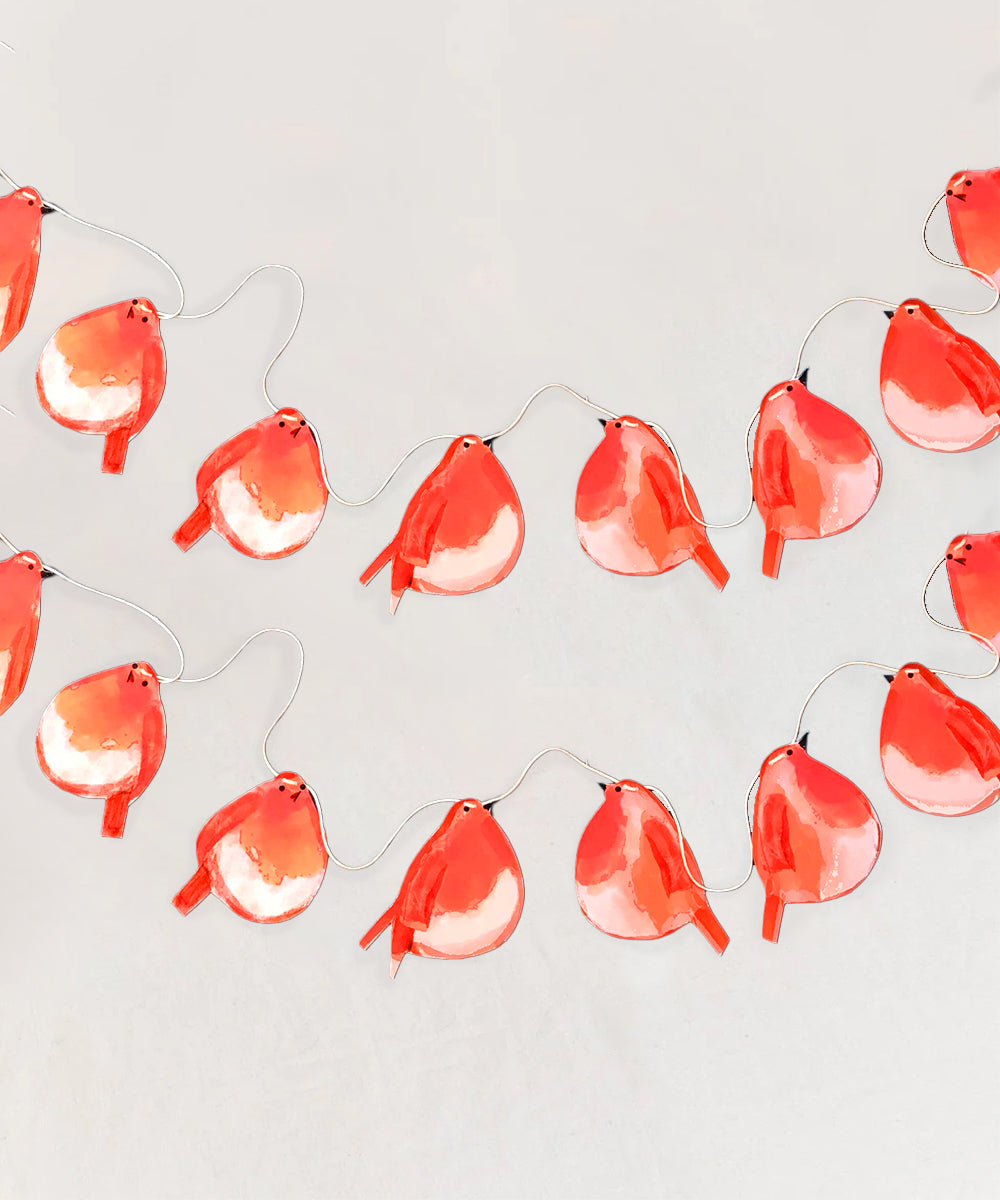 Le Garland - Robins features red bird-shaped lights in two rows, displayed on a light background.
