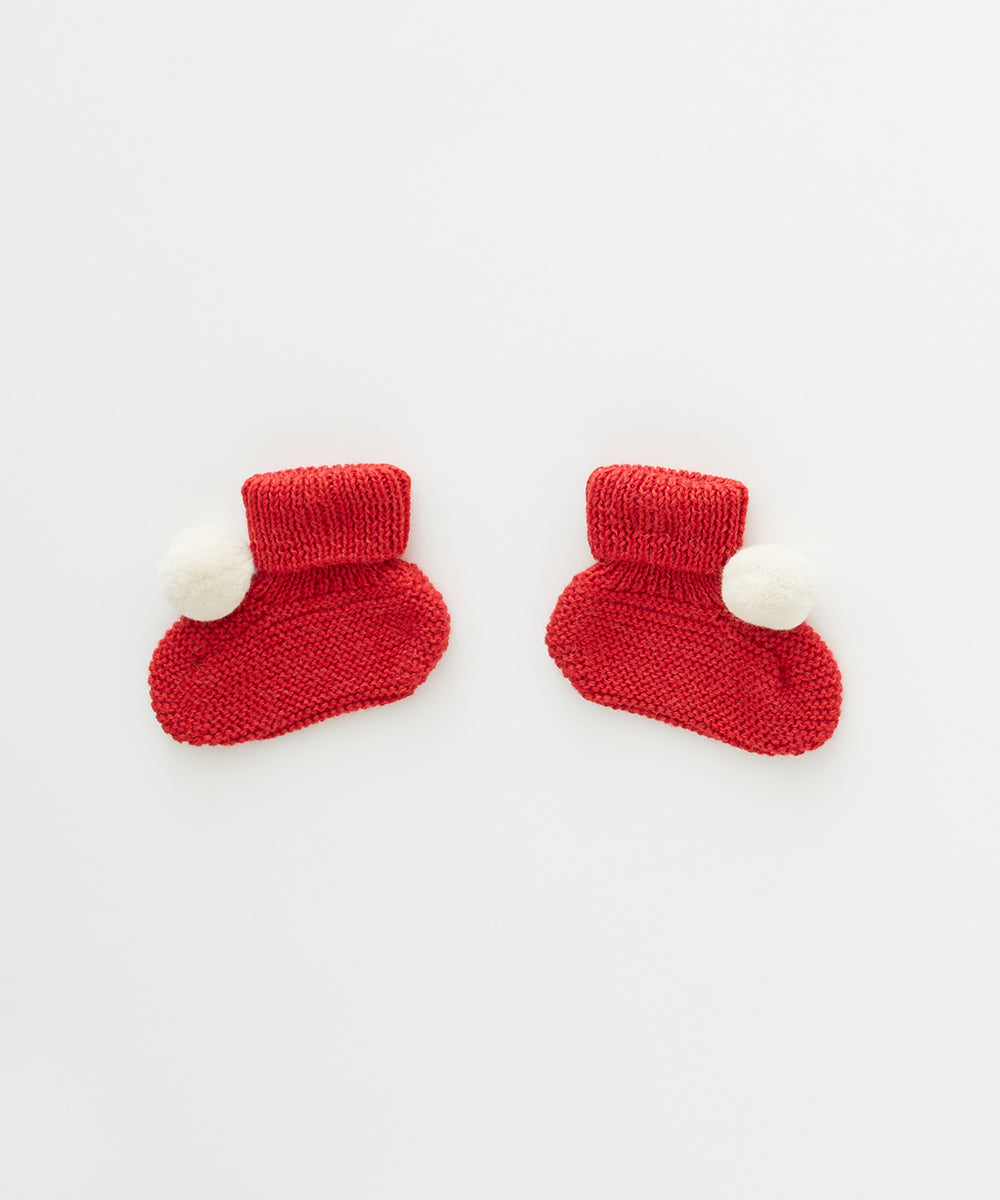 Pom Pom Booties-Red