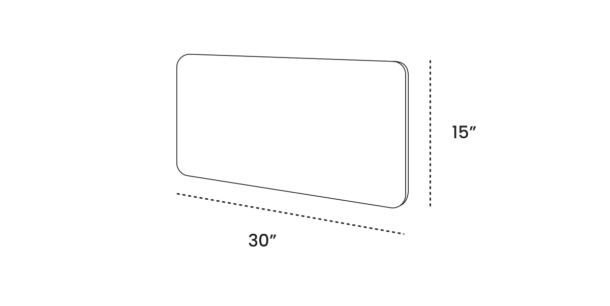 A rectangle with dimensions labeled as 30 inches width and 15 inches height.