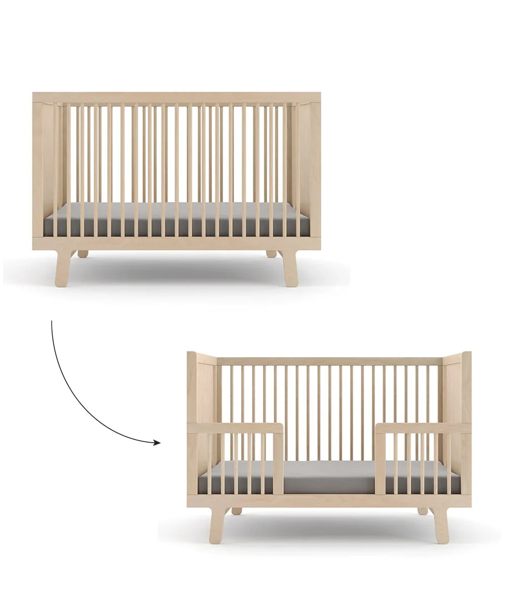 Use the Sparrow Toddler Bed Conversion Kit to seamlessly transform a wooden crib into a toddler bed with secure side rails. Made from sustainable materials, this elegant kit adapts effortlessly to your little ones growth.