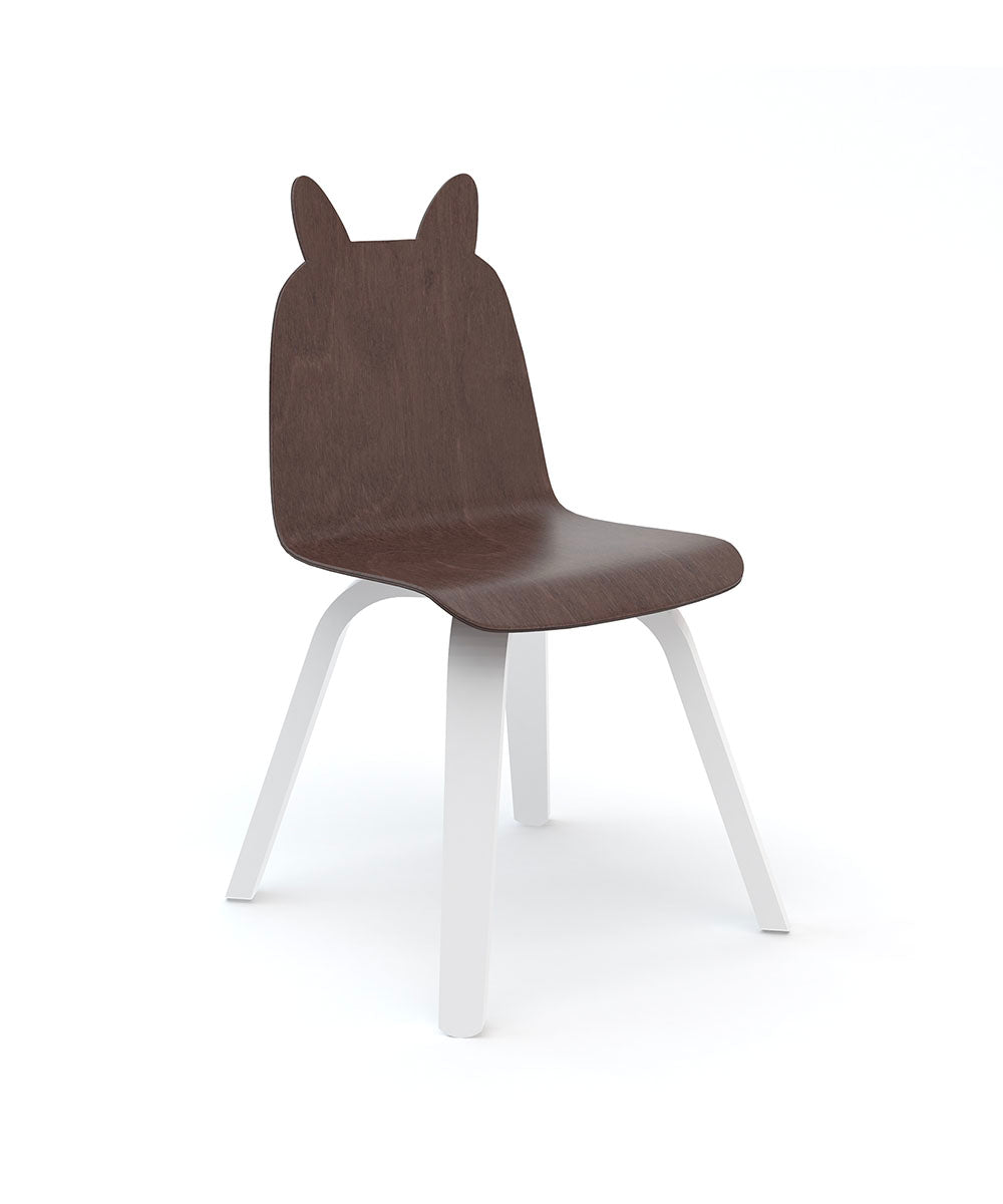 Bunny Play Chair (Set of 2) featuring a dark wood seat shaped like bunny ears and white legs.
